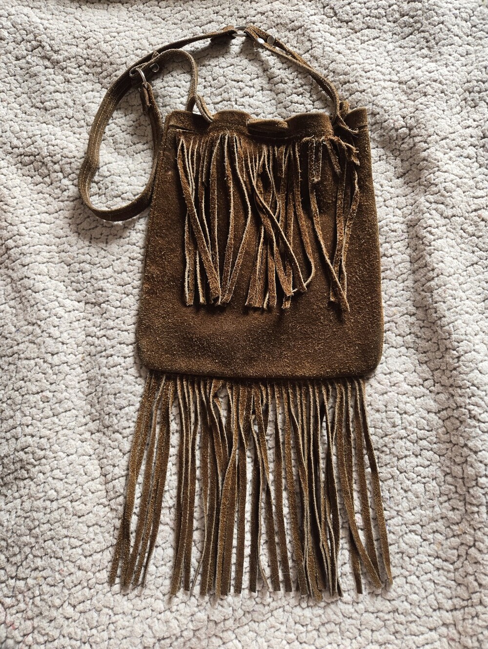 Women's Brown Suede Fringe Shoulder Bag - Boho Style